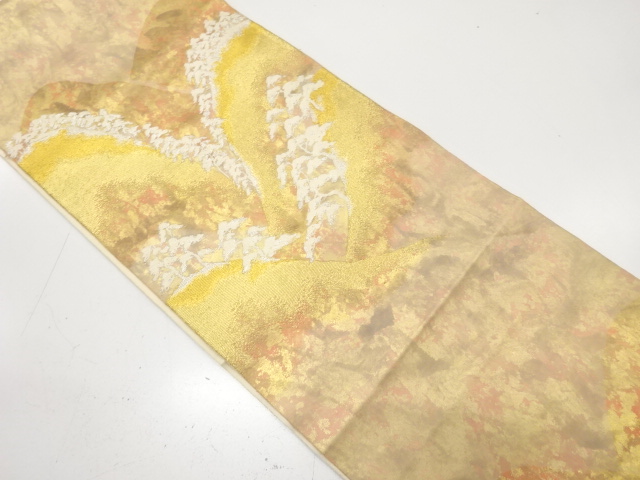 JAPANESE KIMONO / ANTIQUE FUKURO OBI / SILK / WOVEN DISTANT MOUNTAINS